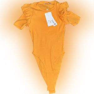 Zara orange bodysuit size small . Ruffled arms. NWT